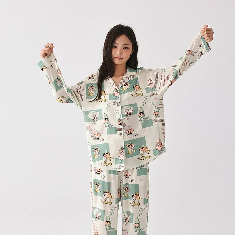 QINZUIMAO x Crayon Shinchan Pajama Set Women's Bamboo Green-3