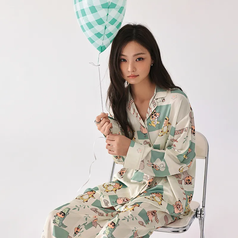 QINZUIMAO x Crayon Shinchan Pajama Set Women's Bamboo Green-5