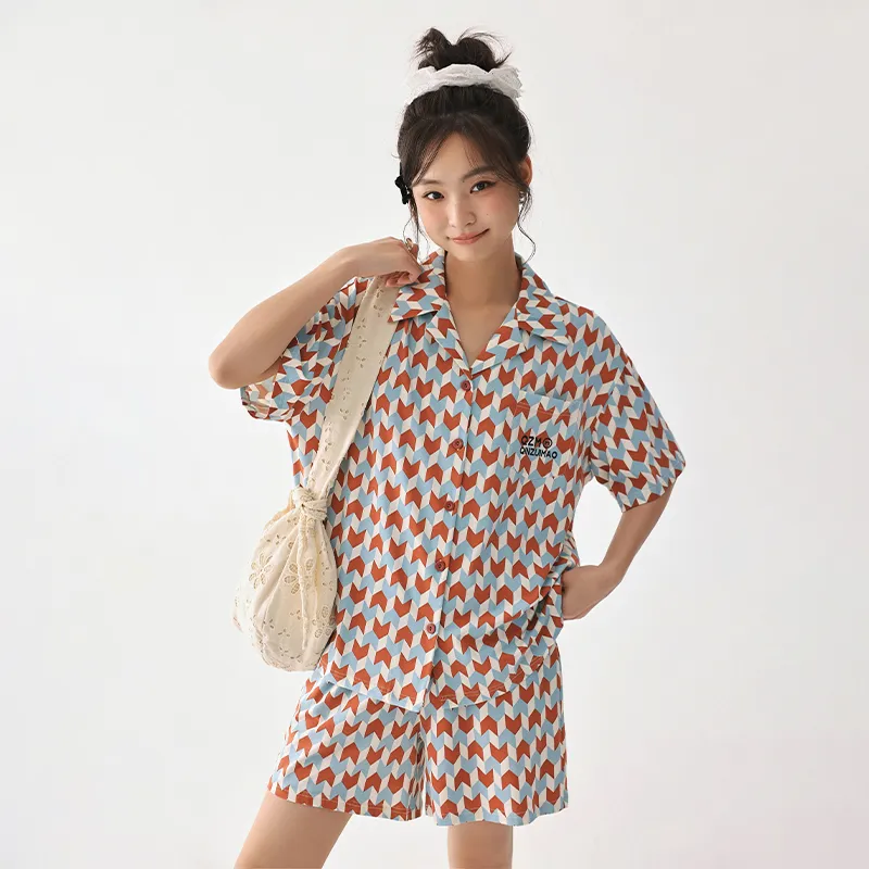 QINZUIMAO Pajama Set Women's Maple Leaf Red-1