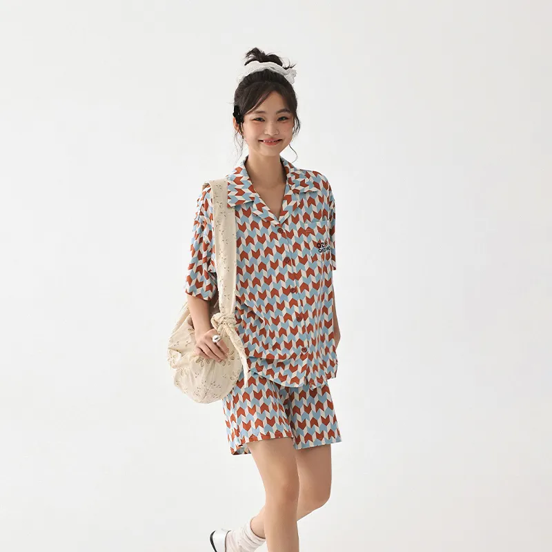 QINZUIMAO Pajama Set Women's Maple Leaf Red-2
