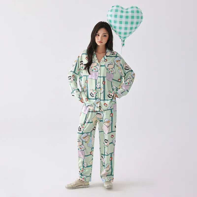 QINZUIMAO x Crayon Shinchan Pajama Set Women's New Leaf Green-2