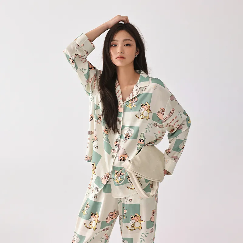 QINZUIMAO x Crayon Shinchan Pajama Set Women's Bamboo Green-1