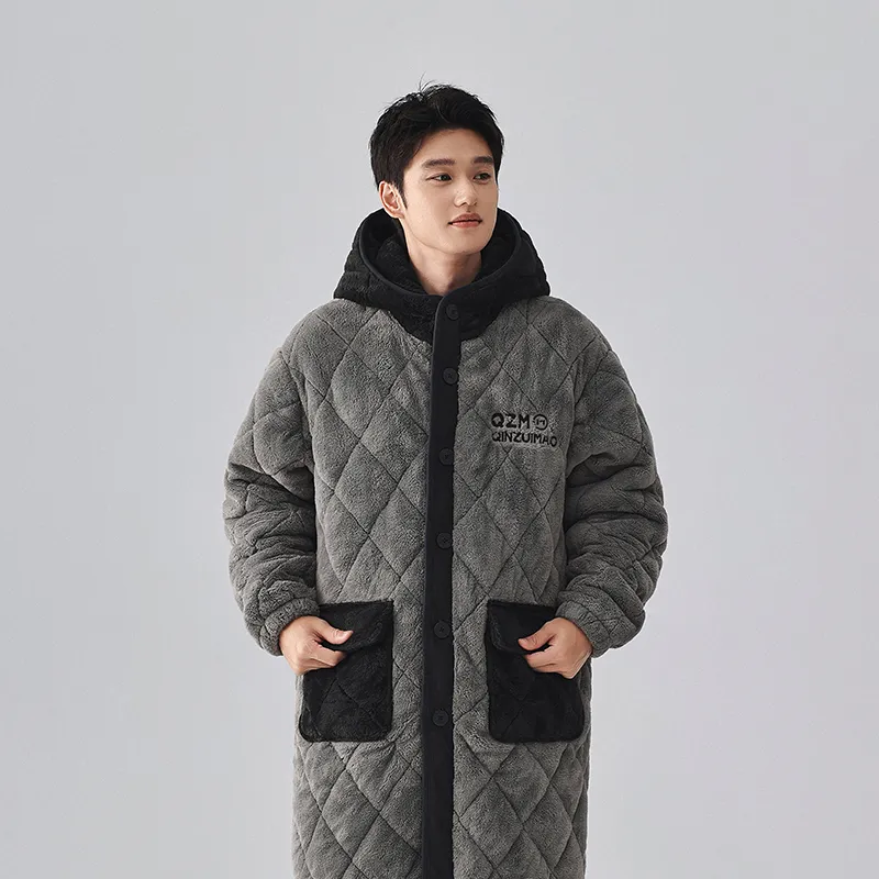 QINZUIMAO Pajama Set Men's Elegant Gray-2
