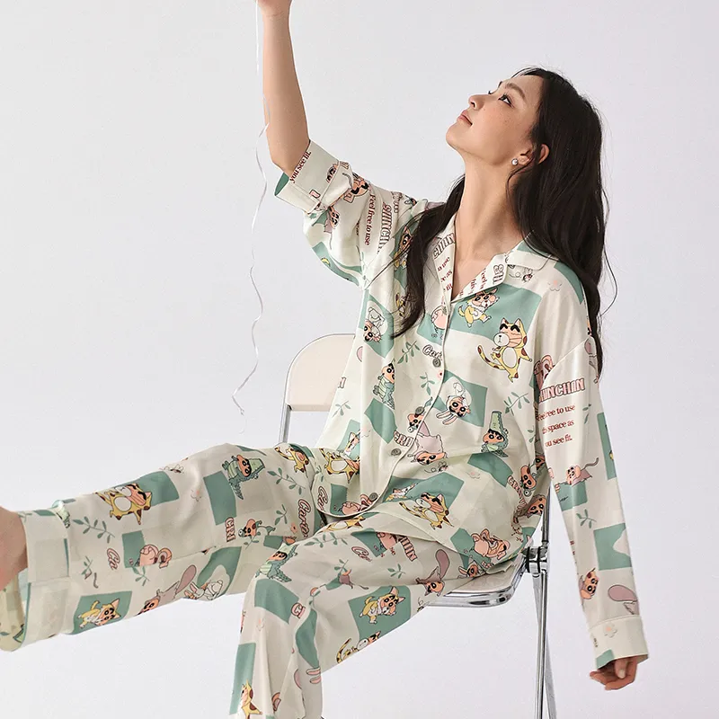 QINZUIMAO x Crayon Shinchan Pajama Set Women's Bamboo Green-4