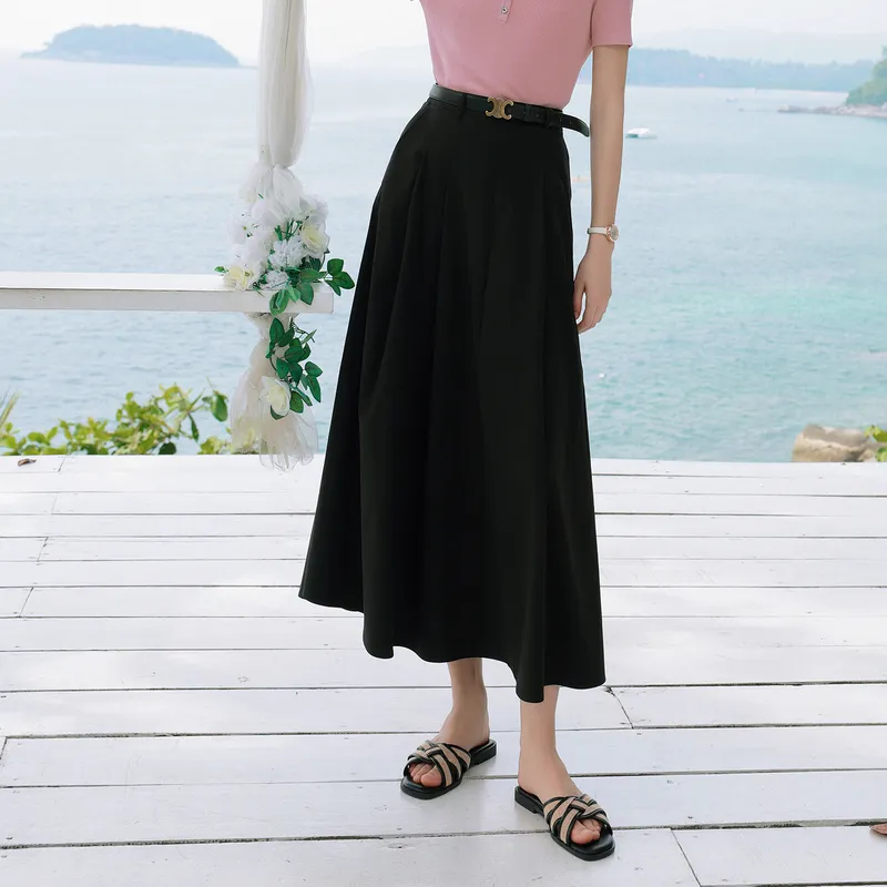 3COLOUR Casual Long Skirt Women's Classic Black-3