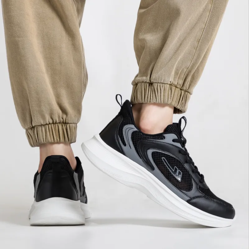 Warrior Breathable Lightweight Height Increasing Low Top Casual Shoes Unisex Black Gray-5