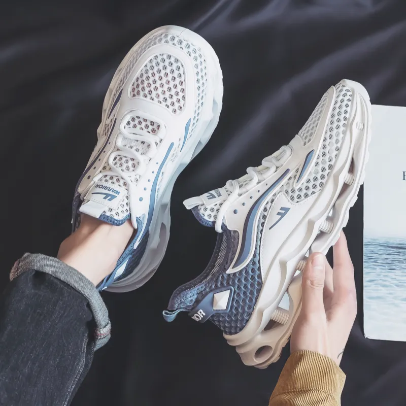 WARRIOR Ride The Wind And Waves Series Running Shoes Unisex Low Top White Gray/White Blue-12