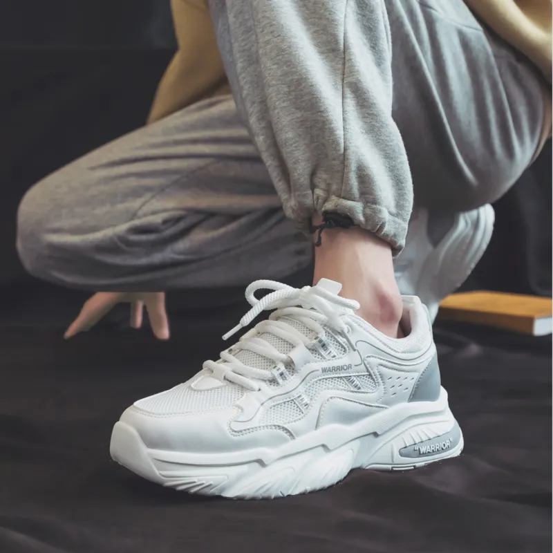 Warrior Breathable Abrasion Resistant Height Increasing Low Top Casual Shoes Men's White Gray-4