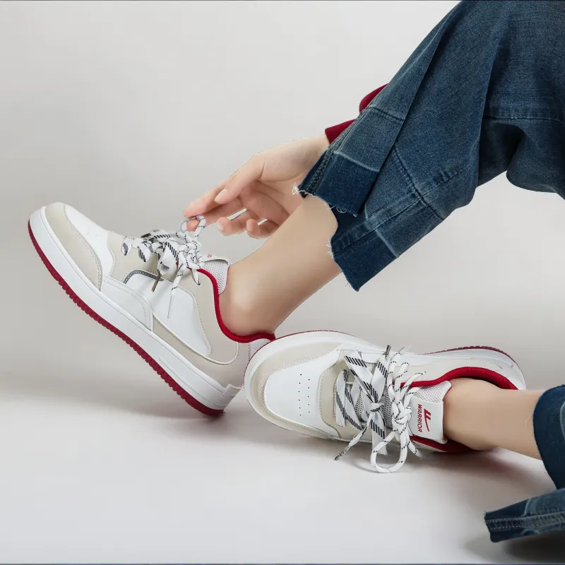 Warrior Lightweight Support Height Increasing Low Top Skateboard Shoes Women's White Apricot-5