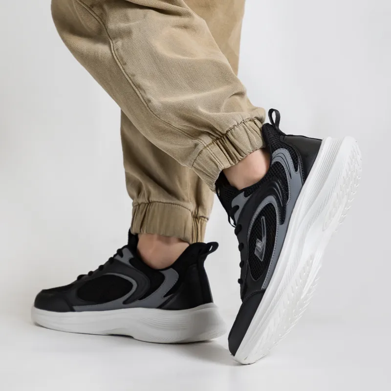Warrior Breathable Lightweight Height Increasing Low Top Casual Shoes Unisex Black Gray-6