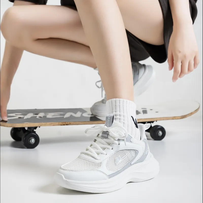 Warrior Breathable Lightweight Height Increasing Casual Shoes Unisex White Gray-5