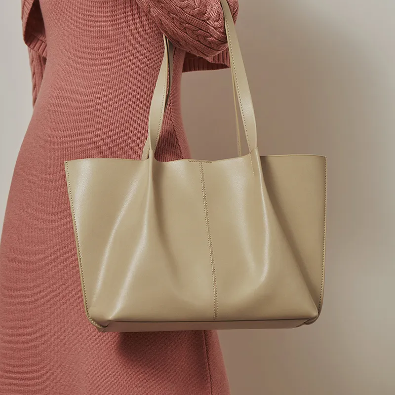 DAPHNE Genuine Leather Tote Bag, Shopping Bag, Shoulder Bag Women's Sundae Apricot-3