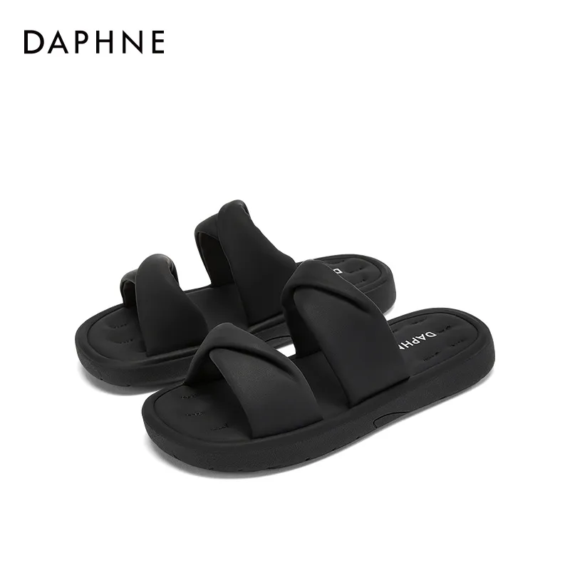 DAPHNE Rubber Sole Leather Patchwork Quiet Slide Slippers Women's-2