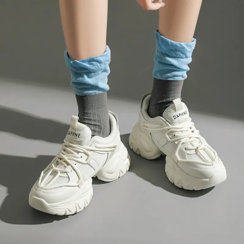 DAPHNE Chunky Sneakers Women's Low Top White-6