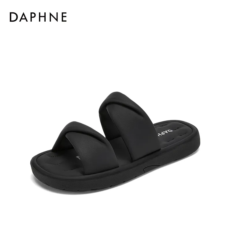 DAPHNE Rubber Sole Leather Patchwork Quiet Slide Slippers Women's-1