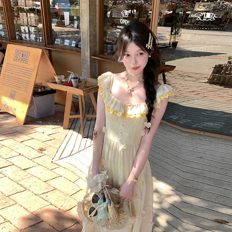 ACAINES Slip Dresses Women's Light Yellow-4