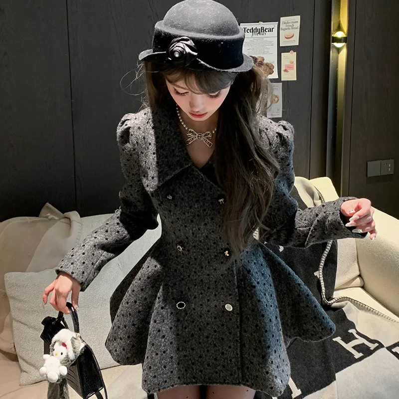 ACAINES Coats Women's Dark Gray Polka Dot-5