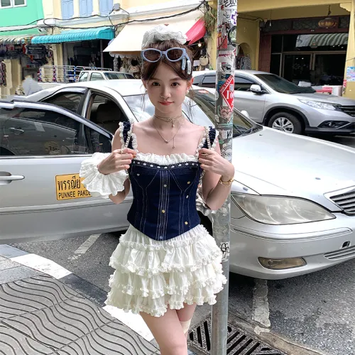 ACAINES Casual Short Skirts Women's Milk White