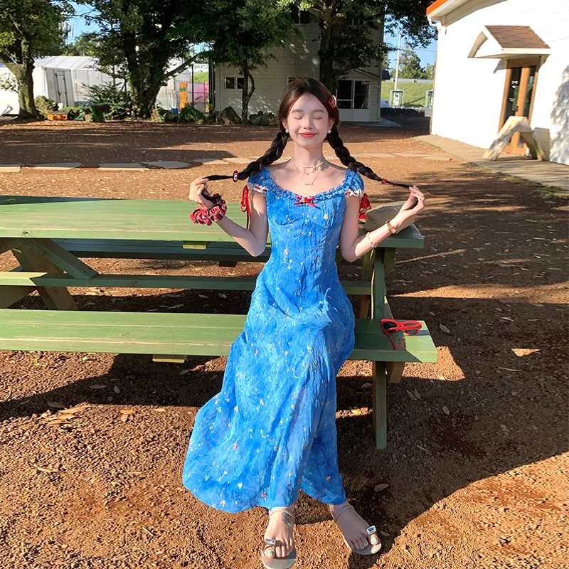 ACAINES Slip Dresses Women's Ocean Blue-4