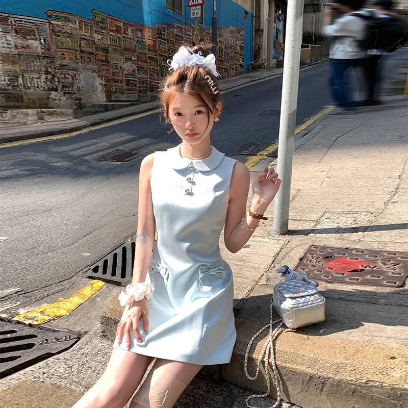ACAINES Sleeveless Dress Women's Ice Blue-3