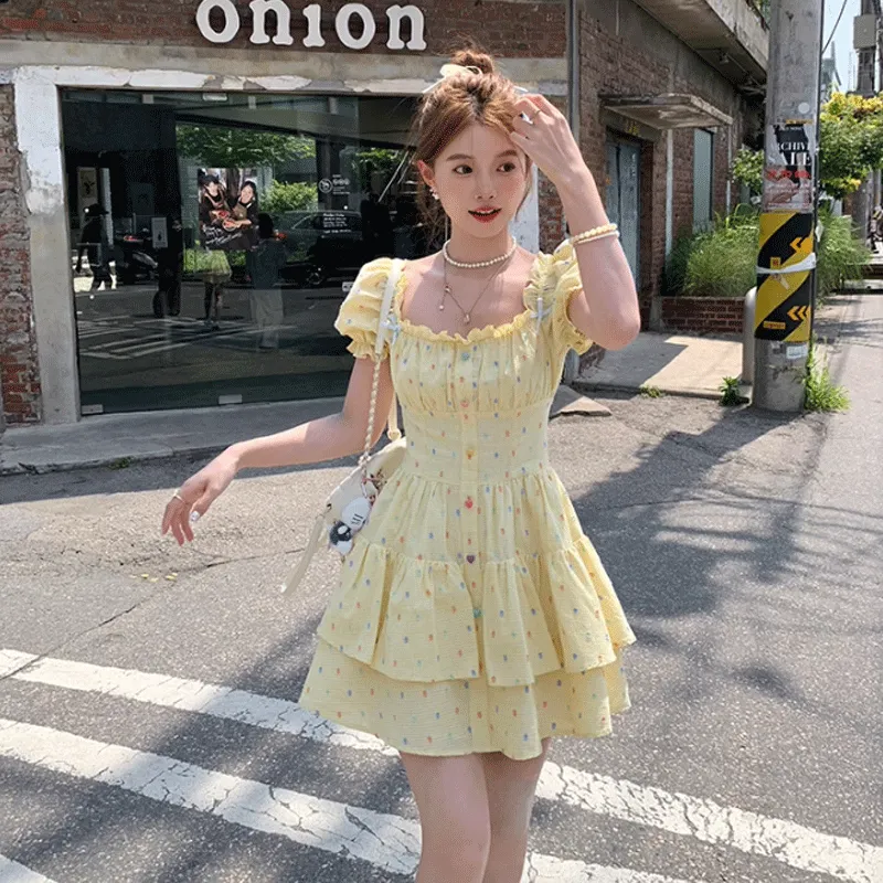 ACAINES Short-Sleeved Dresses Women's Lemon-8