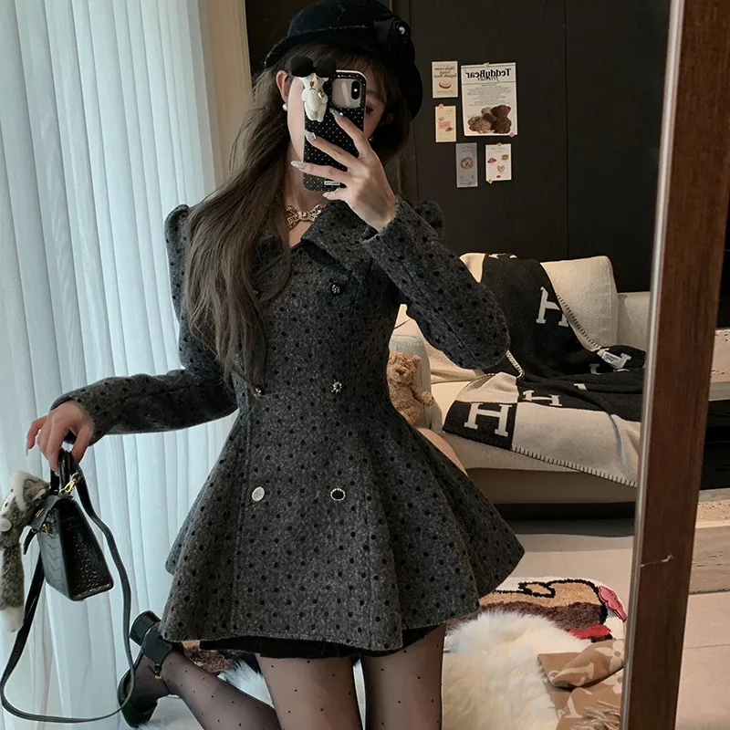 ACAINES Coats Women's Dark Gray Polka Dot-6