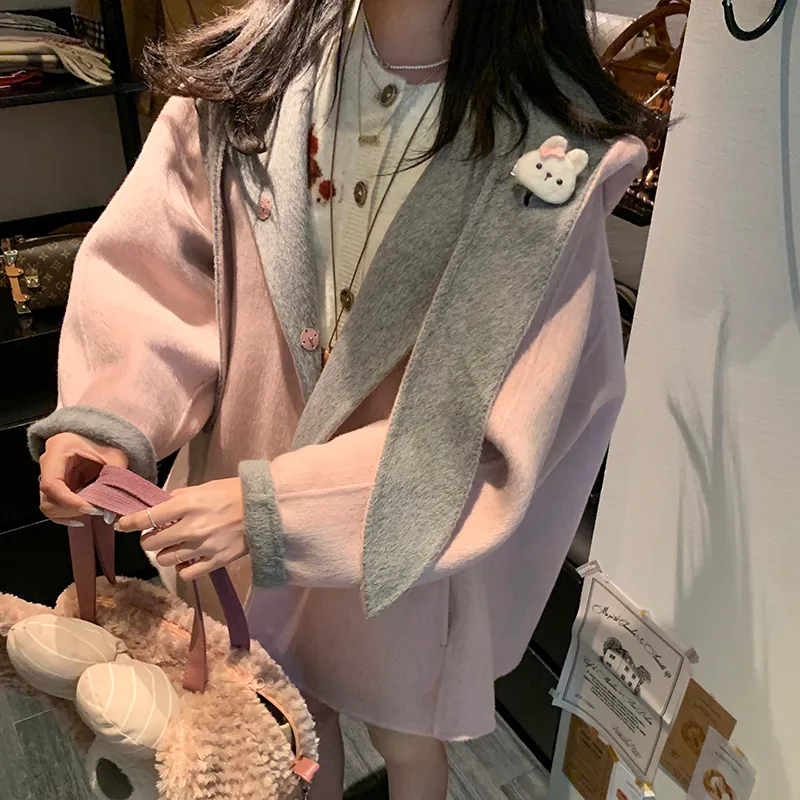 ACAINES Coats Women's Gray Pink-2