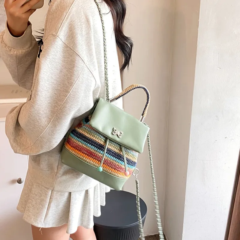 BAODIDAISHU PU Small Backpack Handbag Backpack Regular Women's Silver Green Pink-5