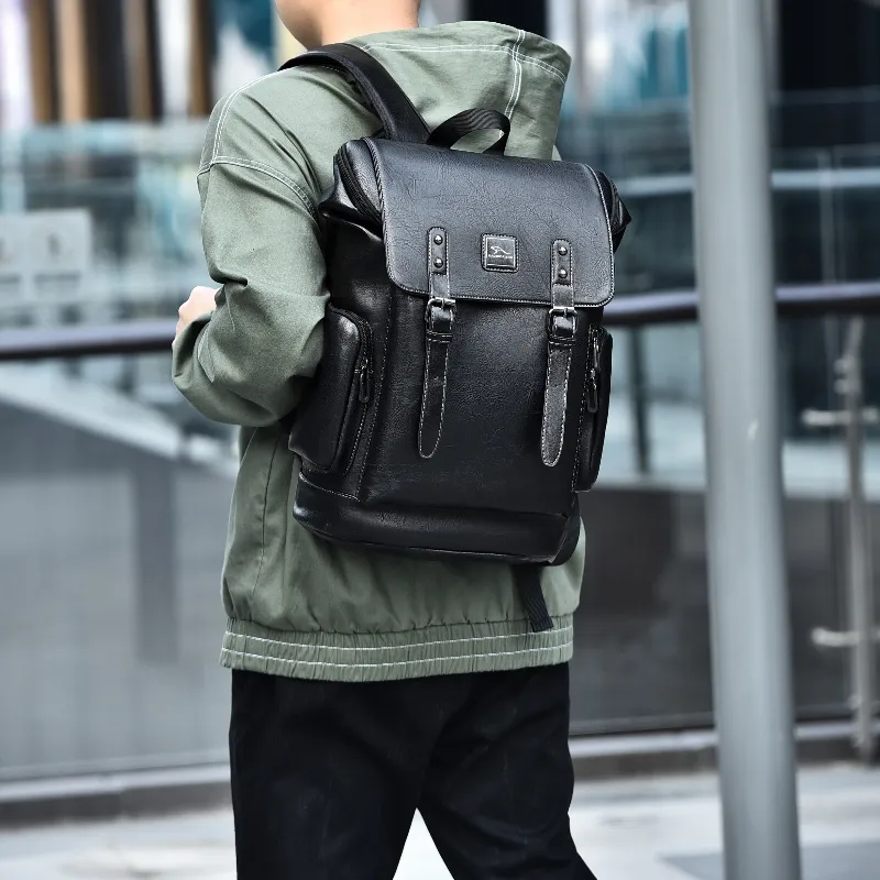 BAODIDAISHU PU Backpack Portable Large Size Men's Gray, Black-6