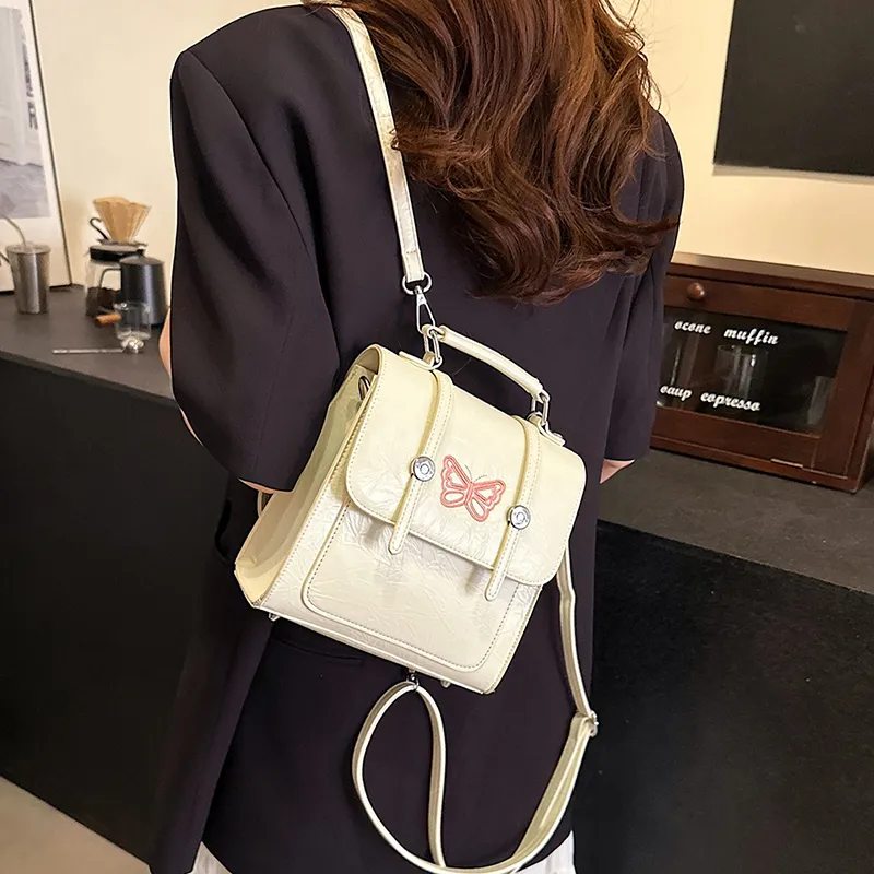 BAODIDAISHU PU Backpack, Cell Phone Pouch, Backpack, Travel, Portable Backpack Regular Women's White/Silver/Black-4