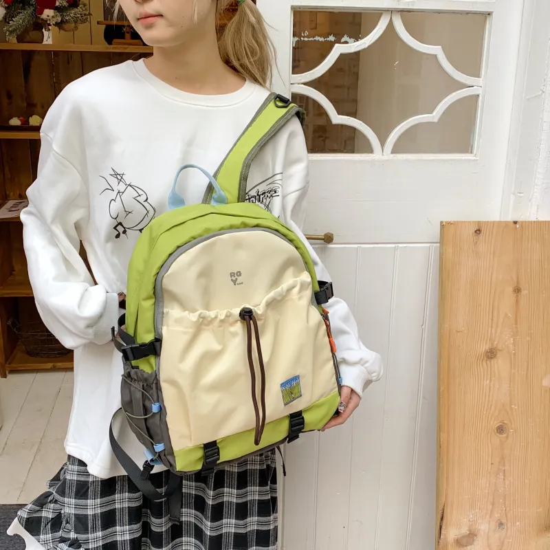 BAODIDAISHU Nylon Fabric Backpacks Unisex Green/Brown-6