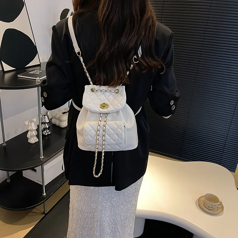 BAODIDAISHU PU Travel One Shoulder Backpack Regular Women's Ecru/Silver/Black/Pink-4