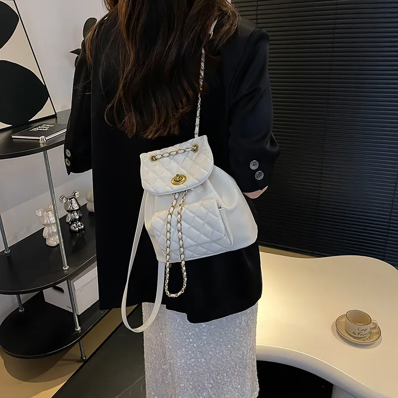 BAODIDAISHU PU Travel One Shoulder Backpack Regular Women's Ecru/Silver/Black/Pink-3