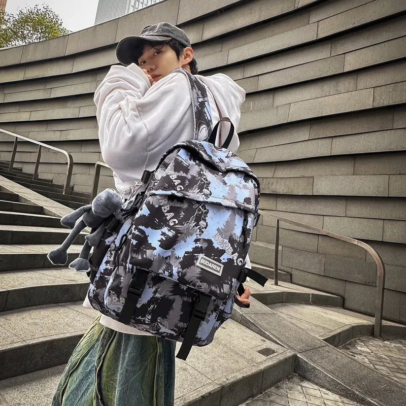 BAODIDAISHU Nylon Comfortable Bib & Brace Backpack Unisex Black/White/Blue-10