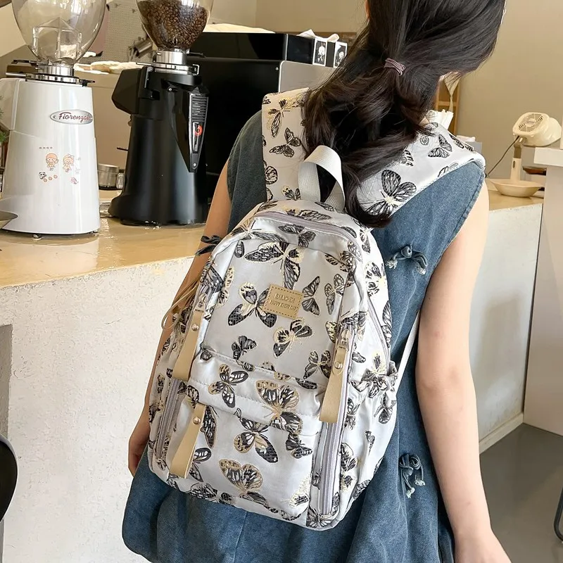 BAODIDAISHU Composite Cloth Backpack Small Backpack Medium Size Women's Light Blue/Black/Pink/Silver-15