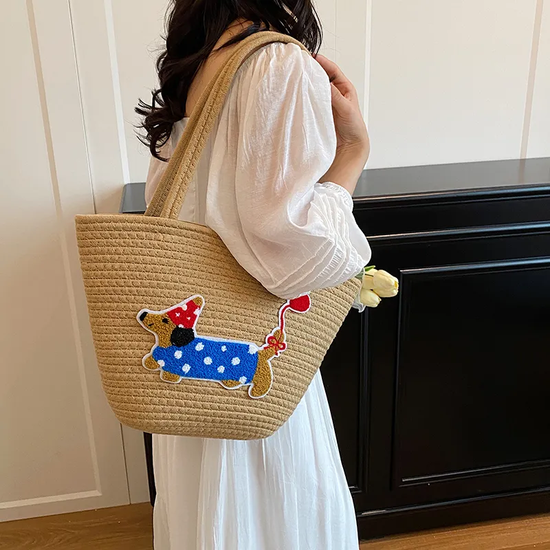 BAODIDAISHU Knit Basket Bag Shoulder Bag Women's Brown/White-3