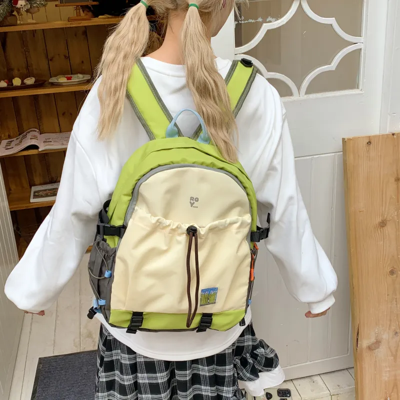 BAODIDAISHU Nylon Fabric Backpacks Unisex Green/Brown-3