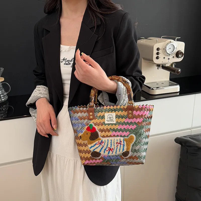 BAODIDAISHU Woven Handheld Basket Bag One Shoulder Handbag Regular Women's Multicolor-3