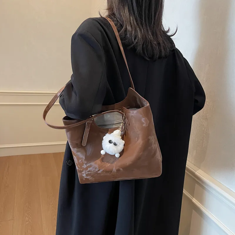 BAODIDAISHU PU Tote Bag, Shopping Bag, Shoulder Bag Regular Women's Black/Beige/Brown/Pink-22
