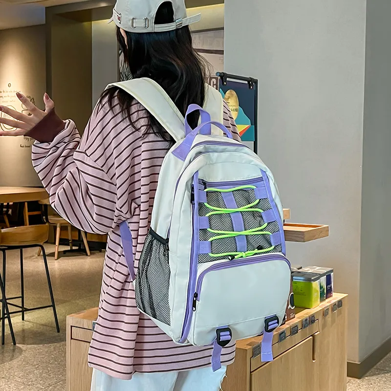 BAODIDAISHU Nylon Backpack Laptop Bag Regular Unisex Ecru/Gray/Black/Blue-5