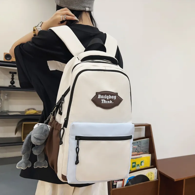 BAODIDAISHU Nylon Backpack Unisex Black/Gray/Coffee & Light Blue/Coffee & Khaki-11