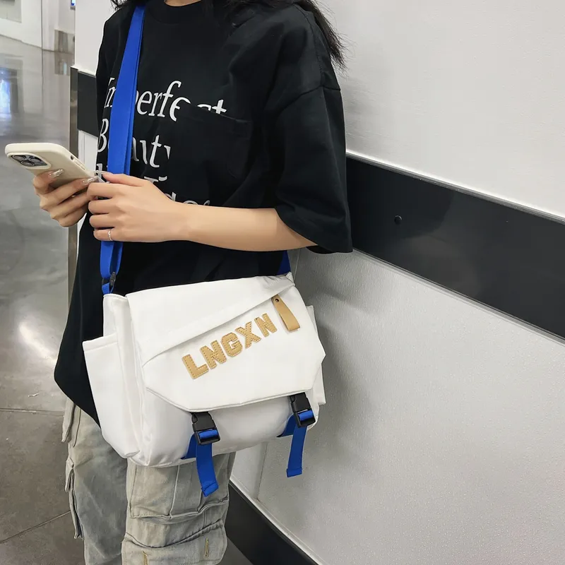 BAODIDAISHU Nylon Messenger Bag Crossbody Bags Regular Unisex White/Black/Blue-2