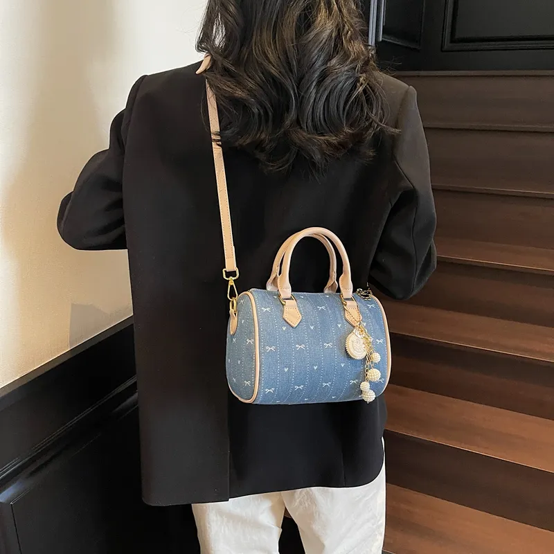 BAODIDAISHU Fabric Boston Bag, Shoulder Bag, Crossbody Bag, Handbag Women's Blue-6