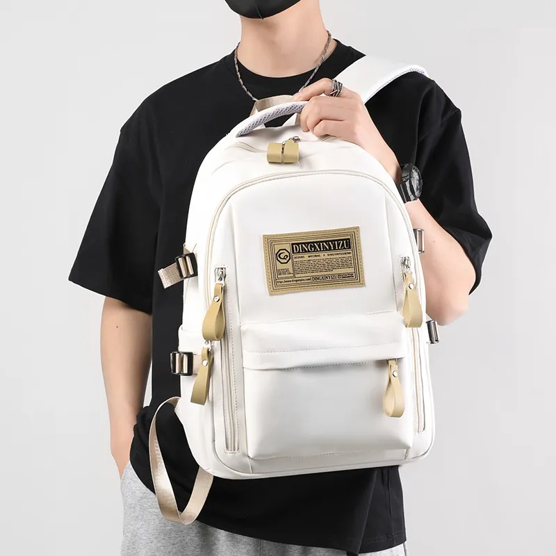 BAODIDAISHU PU Backpack Laptop Bag Backpack Regular Men's Gray/White/Black-7