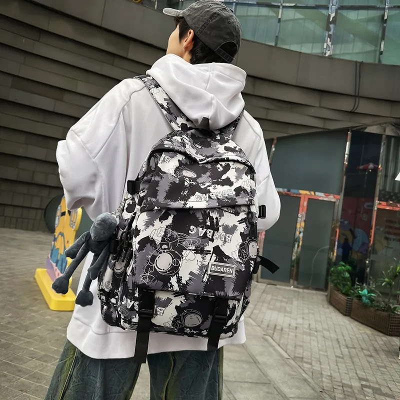 BAODIDAISHU Nylon Comfortable Bib & Brace Backpack Unisex Black/White/Blue-2