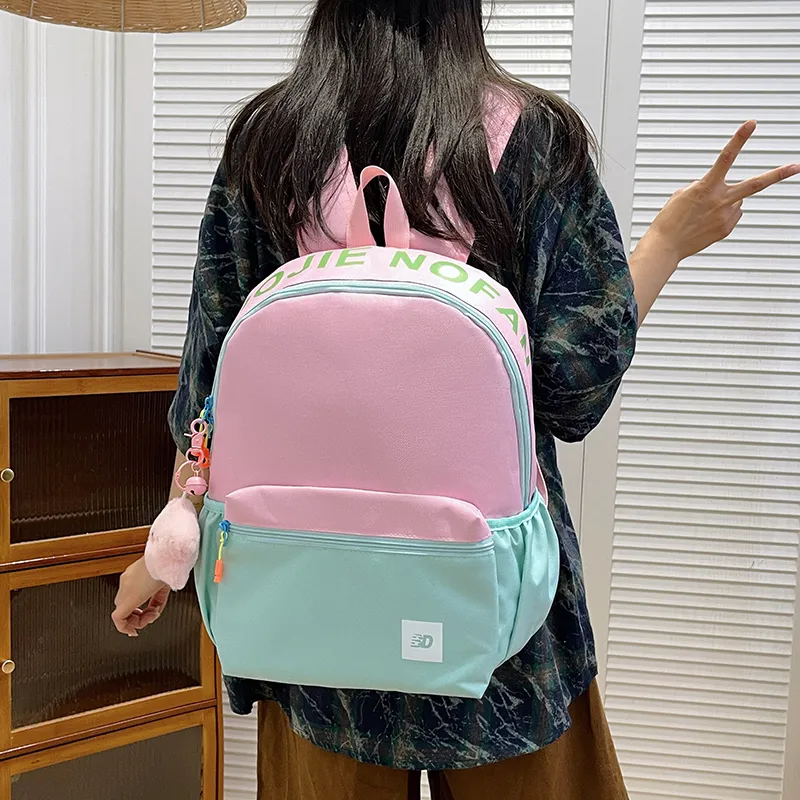 BAODIDAISHU Nylon Backpack Regular Unisex White/Pink/Yellow/Green/Blue-20