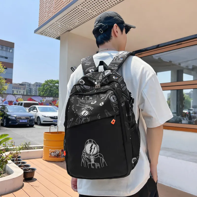 BAODIDAISHU Nylon Laptop Backpack Regular Unisex White Black Khaki-5