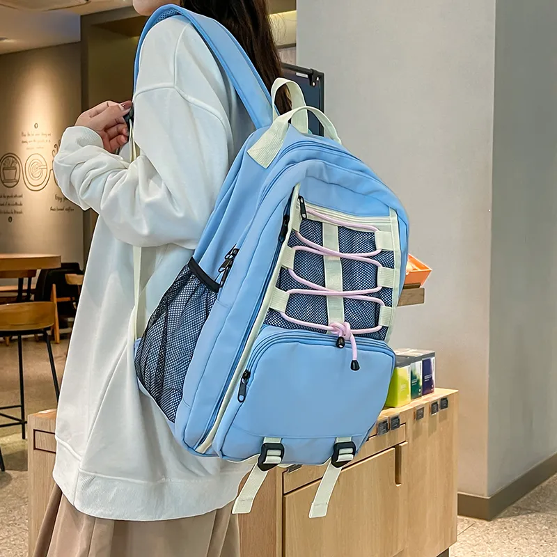 BAODIDAISHU Nylon Backpack Laptop Bag Regular Unisex Ecru/Gray/Black/Blue-19
