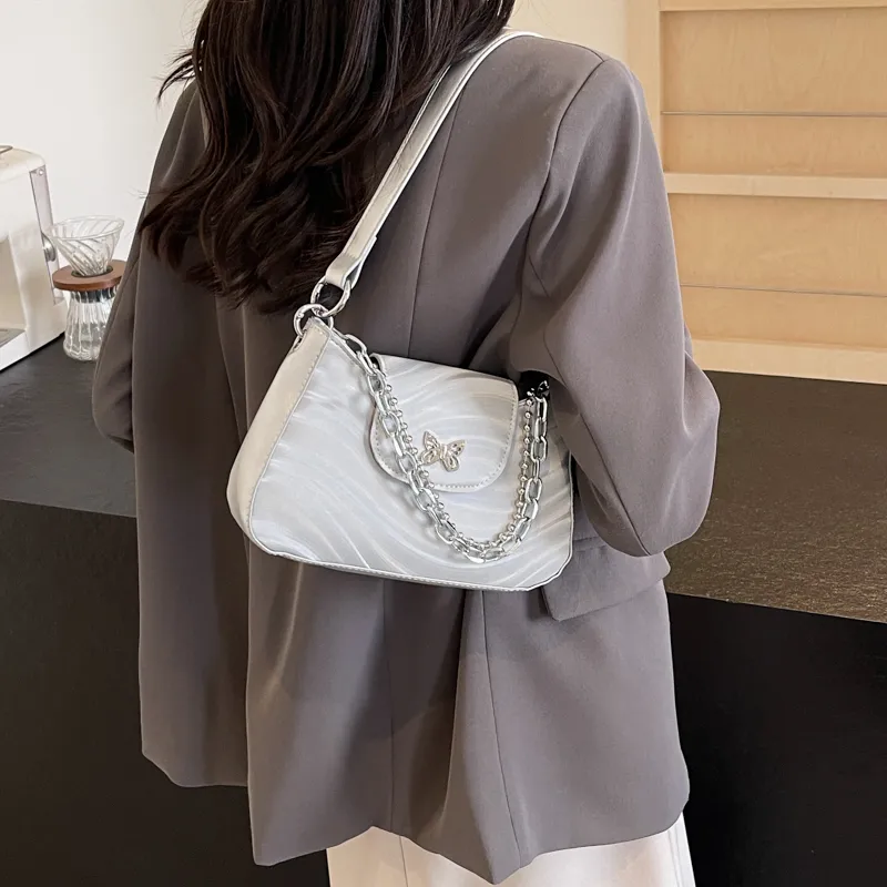BAODIDAISHU PU Underarm Crossbody Bag, Shoulder Bag Women's Silver/White/Black-2