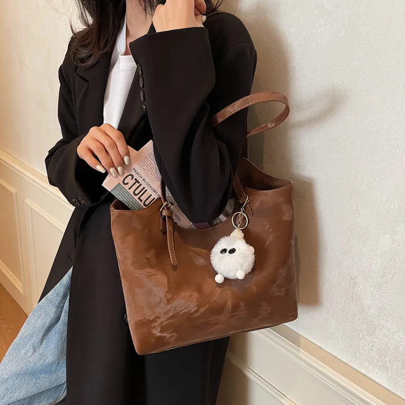BAODIDAISHU PU Tote Bag, Shopping Bag, Shoulder Bag Regular Women's Black/Beige/Brown/Pink-21